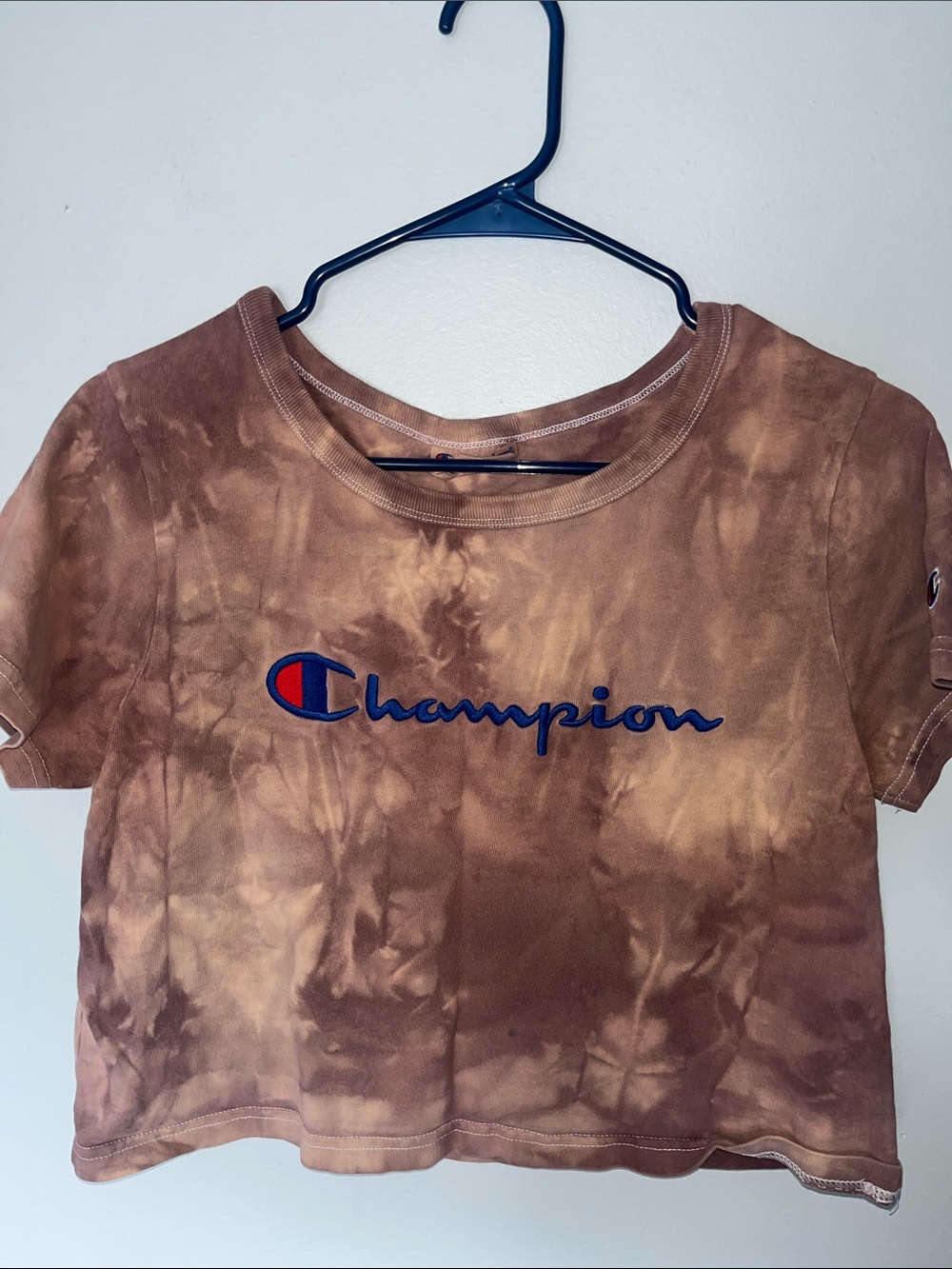 Champion Brown Tie-Dye Crop Tee with Embroidered Logo